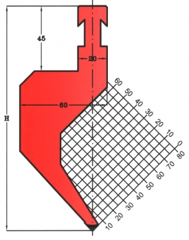 Stempel 85° R:1.5 H: 155mm Länge: 1100mm sektioniert / geteilt