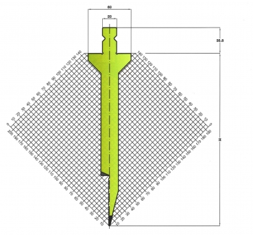 Stempel 28° R:1 H: 240mm Länge: 550mm sektioniert / geteilt