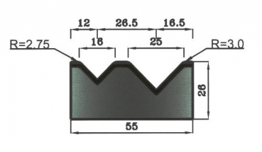 Matrize 88° V16+V25 H: 26mm Länge: 835mm