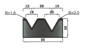 Matrize 60° V16+V20 H: 26mm Länge: 835mm