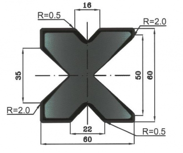 Matrize 88°/85° 4V H: 60mm Länge: 805mm sektioniert / geteilt