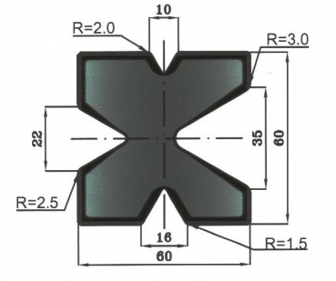 Matrize 60° 4V H: 60mm Länge: 805mm sektioniert / geteilt