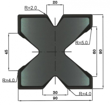 Matrize 85° 4V H: 90x90mm Länge: 415mm