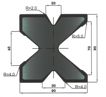 Matrize 60°/80° 4V H: 90x90mm Länge: 805mm sektioniert / geteilt