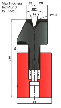 Zudrückmatrize 26° V10 H: 135mm Länge: 835mm