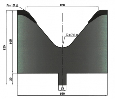 Matrize 80° V120 H: 120mm Länge: 1100mm sektioniert / geteilt