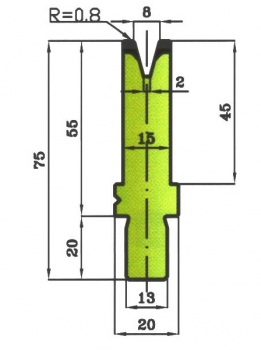 Matrize 30° V8 H: 55mm Länge: 1000mm