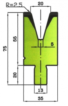 Matrize 30° V20 H: 55mm Länge: 1100mm sektioniert / geteilt