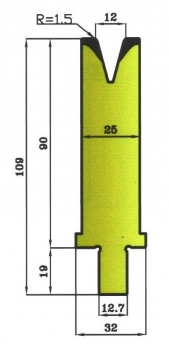 Matrize 30° V12 H: 90mm Länge: 550mm sektioniert / geteilt