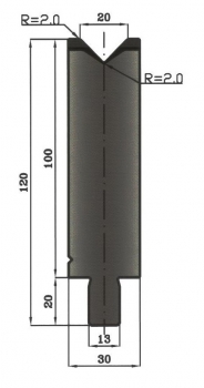 Matrize 86° V20 H: 100mm Länge: 550mm sektioniert / geteilt