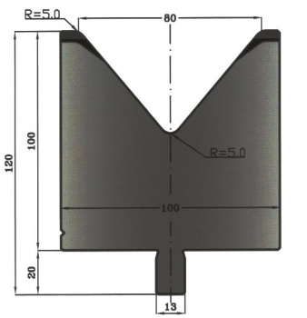 Matrize 80° V80 H: 100mm Länge: 550mm sektioniert / geteilt