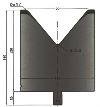 Matrize 80° V90 H: 120mm Länge: 550mm sektioniert / geteilt