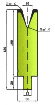 Matrize 30° V16 H: 100mm Länge: 550mm sektioniert / geteilt