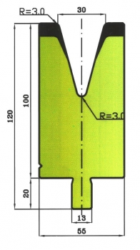 Matrize 30° V30 H: 100mm Länge: 550mm sektioniert / geteilt