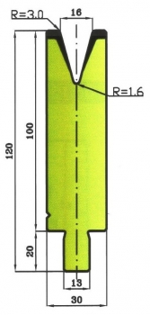 Matrize 30° V16/R3 H: 100mm Länge: 550mm sektioniert / geteilt